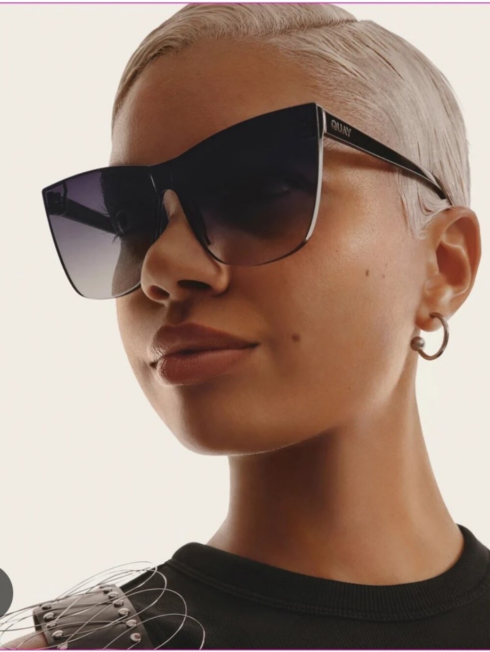 Quay Come Thru Gradient Cat-Eye Sunglasses Black Dark Brown Bronze Glow Lens New